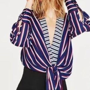 Zara Striped Bodysuit Long Sleeve Size Small Red White Blue